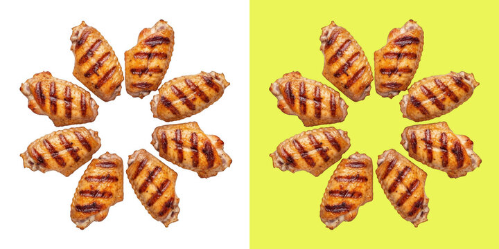 Grilled chicken wings arranged in circular pattern