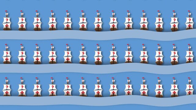 Columbus Day Ships Seamless Pattern Animation Loop Background.