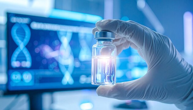 Game Changer Gene Editing Cure Scientist Holding Vaccine Vial in Modern Laboratory