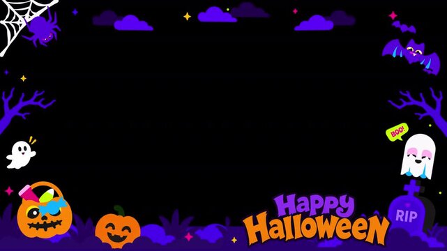 Halloween Animated Border Overlay with Ghost, Pumpkin, Bat and Spider - Alpha Channel