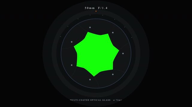 Close-up of camera aperture blades opening and closing, f-stop adjustment, lens diaphragm motion