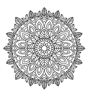 Black and white mandala pattern with floral design
