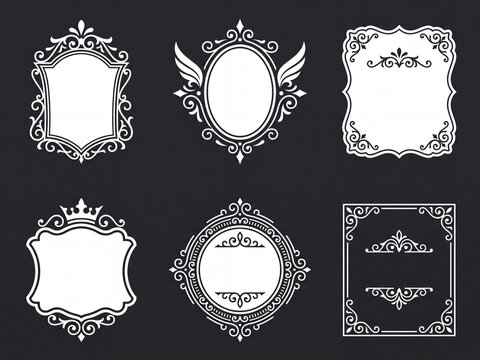Set of vintage ornate frames and crest badges elegant decorative retro borders for design