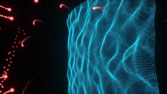 Cyan Digital Firewall Deflecting Threat Particles Micro Motion Graphics