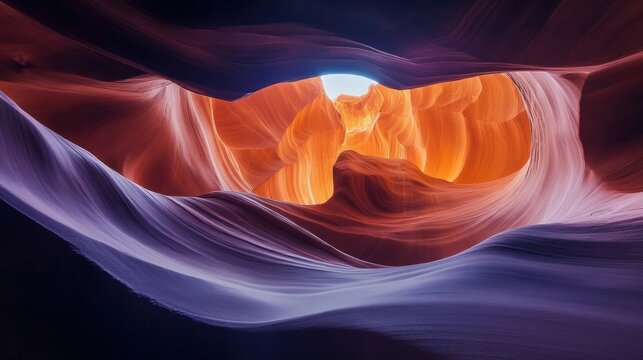 Swirling sandstone formations in a narrow canyon, illuminated by light from above