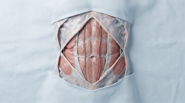 Anterior Abdomen Wall Layers Showing Rectus Muscle Blood Vessels and Nerves