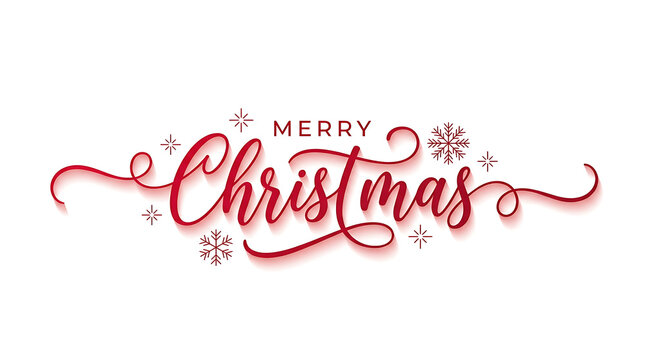 Minimalist Merry Christmas red calligraphy on white background