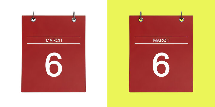 Red wall calendar page showing March sixth 3D