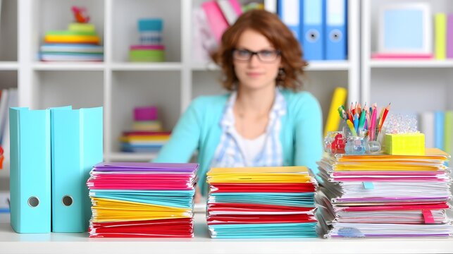with spreadsheets and reports in a contemporary office, organized desk setup, productivity concept