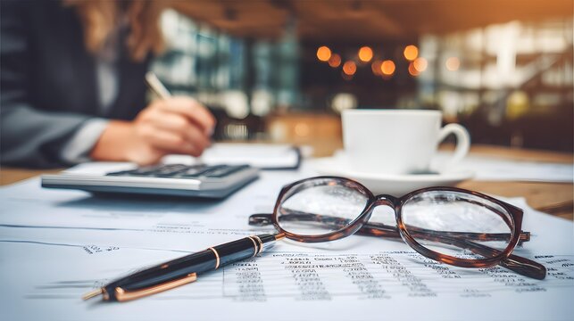 with spreadsheets and reports in a contemporary office, organized desk setup, productivity concept