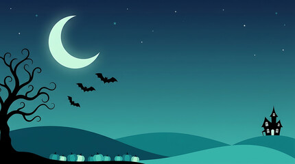 Fototapeta premium Halloween moonlit hills vector background