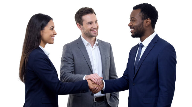 Diverse Multiethnic Business Team Shaking Hands for Successful Partnership Deal Isolated on Transparent Background