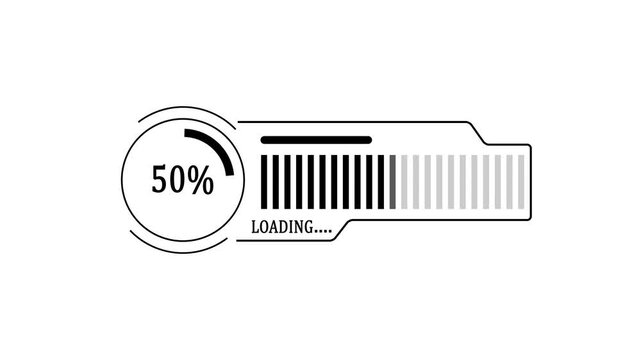 HUD Futuristic Loading Bar Animation with Circular Percentage Counter, Tech Progress Bar, Data Transfer, Download Status UI Element for Science Fiction HUD Interface and Digital Video Overlay