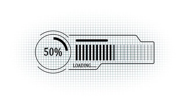 Futuristic Red HUD Loading Bar Animation with Percentage Counter, Tech Progress Bar, Data Transfer, Download Status UI Element for Science Fiction HUD Interface and Digital Grid Video Overlay