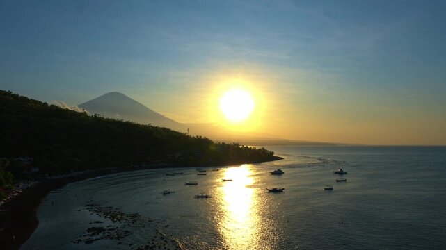 Tranquil Tropical Morning Seascape with Volcano Backdrop