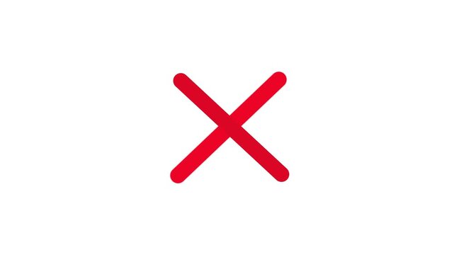 Red cross mark animation on a transparent background, symbolizing error or cancellation, with alpha channel, 4K video.