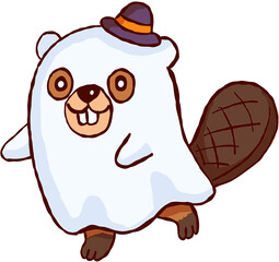 Halloween beaver ghost costume hat happy cute animal standing proudly with cheerful smile for celebration party fun © jenjira