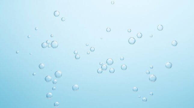 Abstract background featuring rising air bubbles in clear blue water with a soft light gradient effect