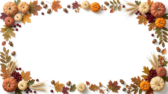 A bountiful and festive thanksgiving frame featuring pumpkins autumn leaves wheat berries and nuts symbolizing gratitude and harvest time