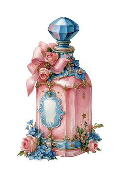 PNG Elegant vintage perfume bottle with floral decorations.