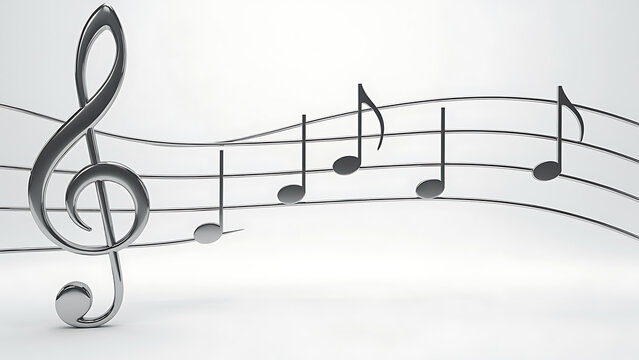 Shiny chrome musical notation stave wave 3D render background