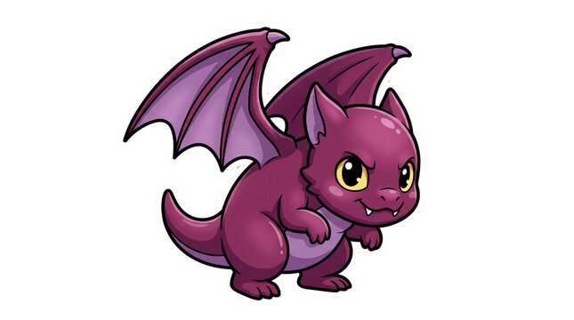 Cute purple dragon cartoon character, mythical baby creature with wings, fantasy monster illustration for kids games