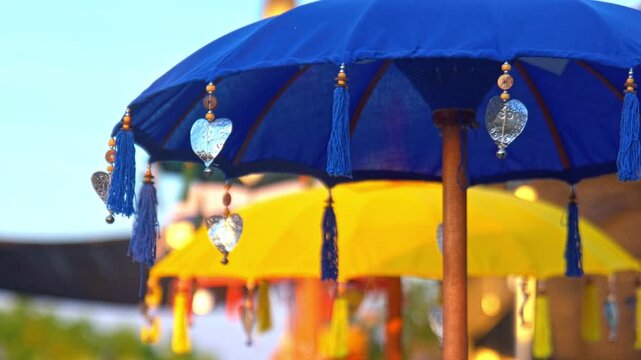 Colorful Hindu Ceremonial Umbrellas in Bali Indonesia