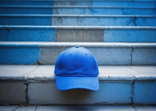 Blue Baseball Cap on Blue Steps