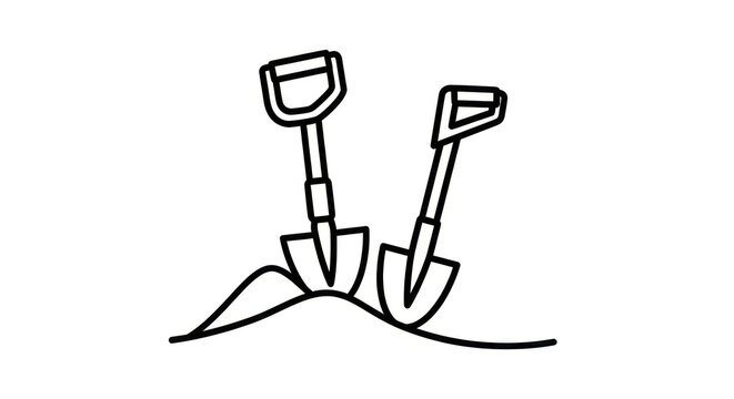 Two shovels in the ground digging.