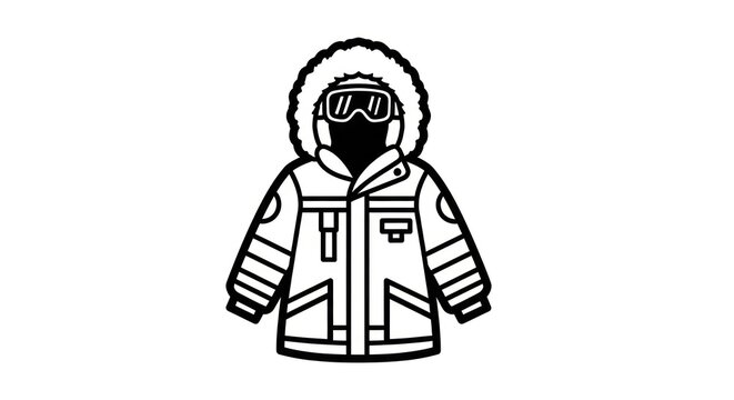 Winter coat with fur-lined hood and goggles.