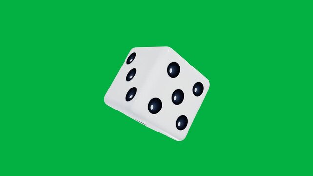 White die rolling and spinning on green screen. 4K Video