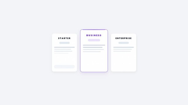 Minimalist pricing table user interface on white background. 4K Video