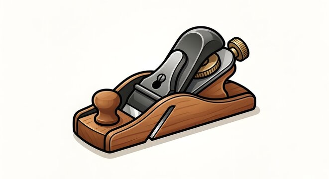 Pixel Art Illustration Of A Vintage Wood Hand Plane Tool On A Plain White Background Isolated View