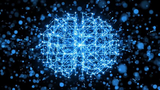 Abstract blue digital neural network connecting glowing points.