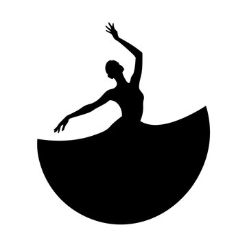 Graceful ballerina silhouette vector, elegant female dancer in flowing dress, artistic ballet performer icon for theater posters