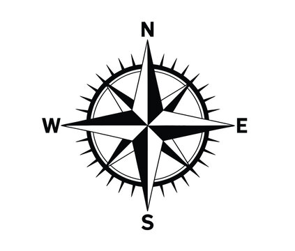 Compass rose windrose navigational symbol with directional points representing navigation, orientation, mapping, and geographic direction.
