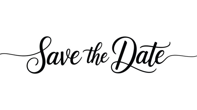 Save the date elegant calligraphy lettering with wavy script design for wedding invitations, cards, and decorative typography.
