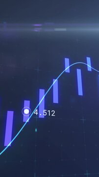 Animation of financial graphs and light on navy background