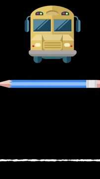 Animation of school bus and pencil drawing line