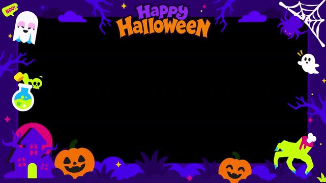 Halloween Animated Frame Overlay with Ghost, Potion, Pumpkin and Monster - Transparent Alpha