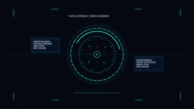 Futuristic HUD interface with target reticle, digital text, and numbers, cyber technology concept