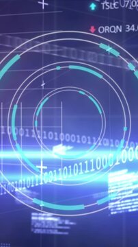 Graphs, binary and financial data processing on dark background
