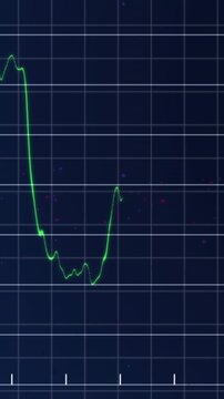 Animation of financial data processing against glowing spots of light on blue background