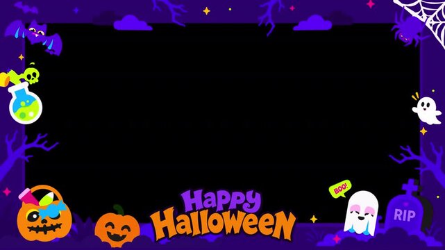 Halloween Animated Frame Overlay with Pumpkins, Ghost, Bat and Haunted House - Alpha