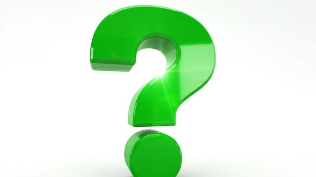 A shiny green question mark symbol isolated on a white background.