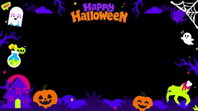 Halloween Animated Border Overlay with Ghosts, Pumpkins, Bats and Spooky Decorations