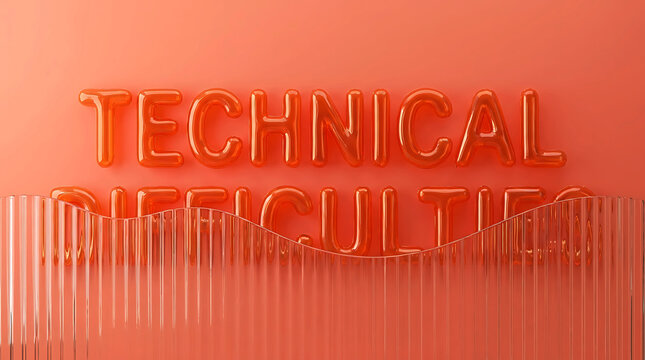 Technical Difficulties text message in bold orange letters on screen