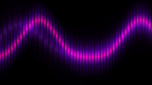 A Glowing Digital Sine Wave Moving Across Vertical Equalizer Bars, Representing High-Tech Sound Processing, Data Visualization