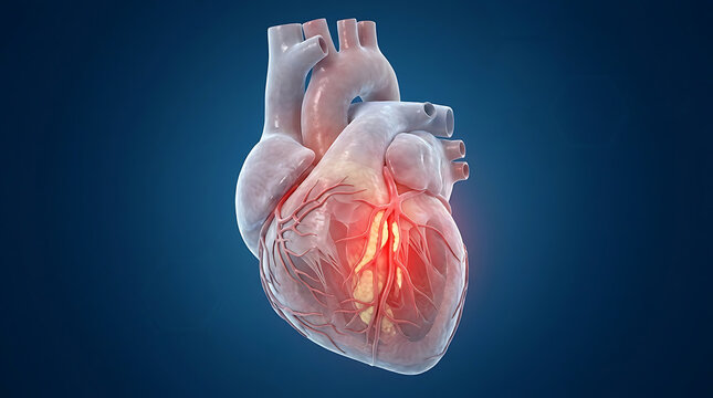 3D Anatomical Human Heart Showing Myocardial Infarction and Coronary Artery Disease for Medical Education and Healthcare Concept