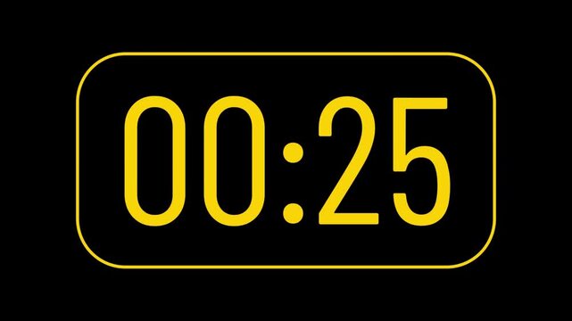 Yellow digital timer display showing twenty nine seconds countdown on black background